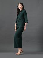 Myshka Women's Green Pleated Co-Ord Set | Grocsy