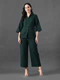 Myshka Women's Green Pleated Co-Ord Set | Grocsy