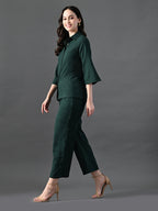 Myshka Women's Green Pleated Co-Ord Set | Grocsy