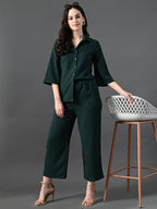 Myshka Women's Green Pleated Co-Ord Set | Grocsy