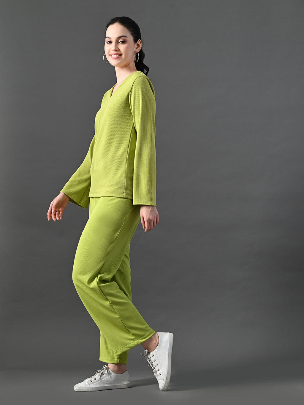 Myshka Women's Green Ribbed Cord Set | Grocsy