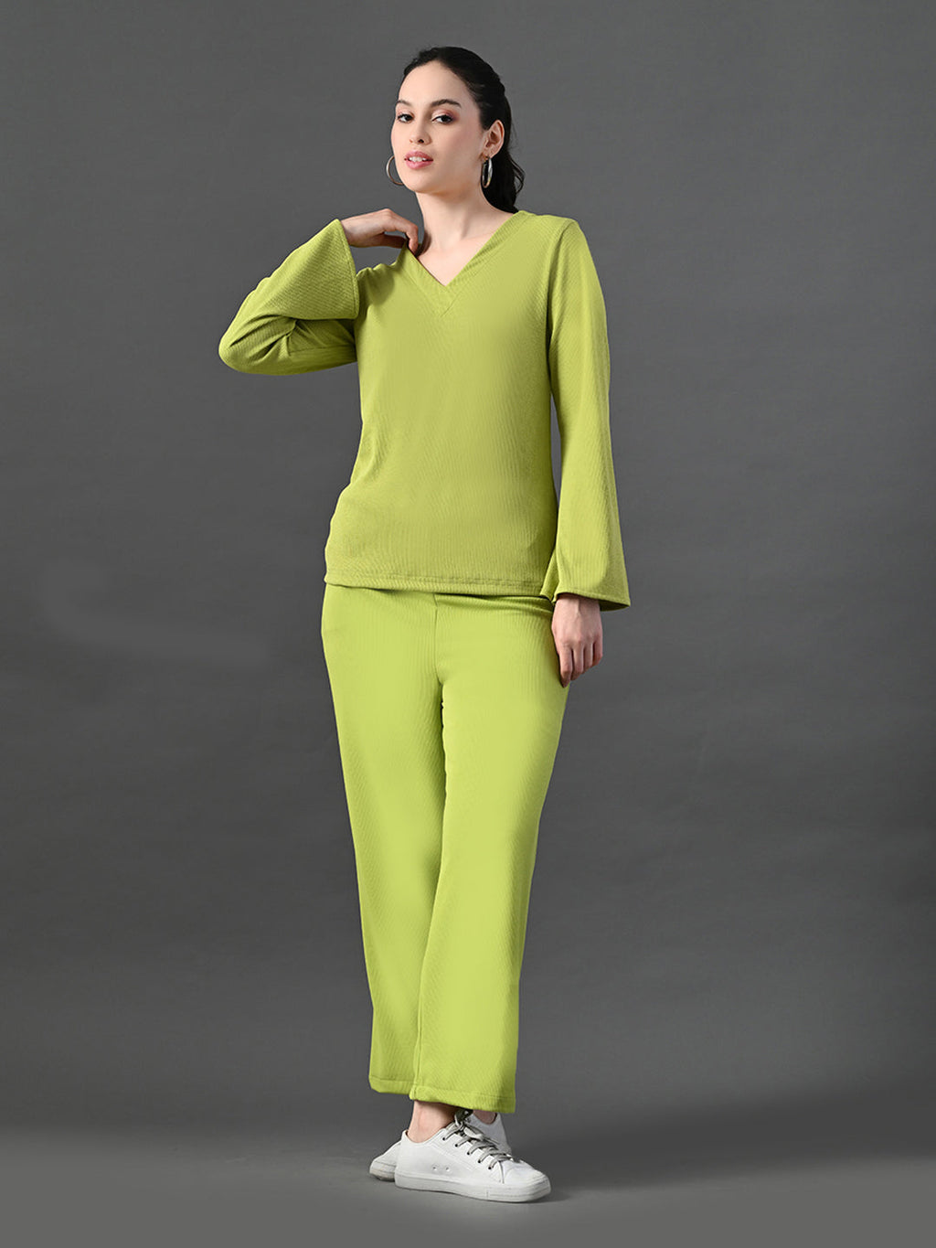 Myshka Women's Green Ribbed Cord Set | Grocsy