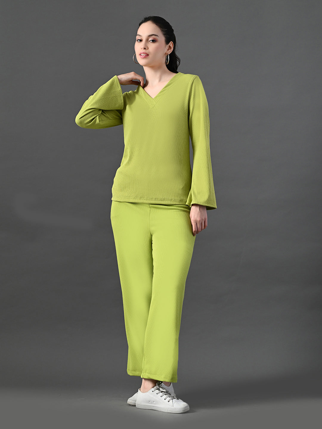 Myshka Women's Green Ribbed Cord Set | Grocsy
