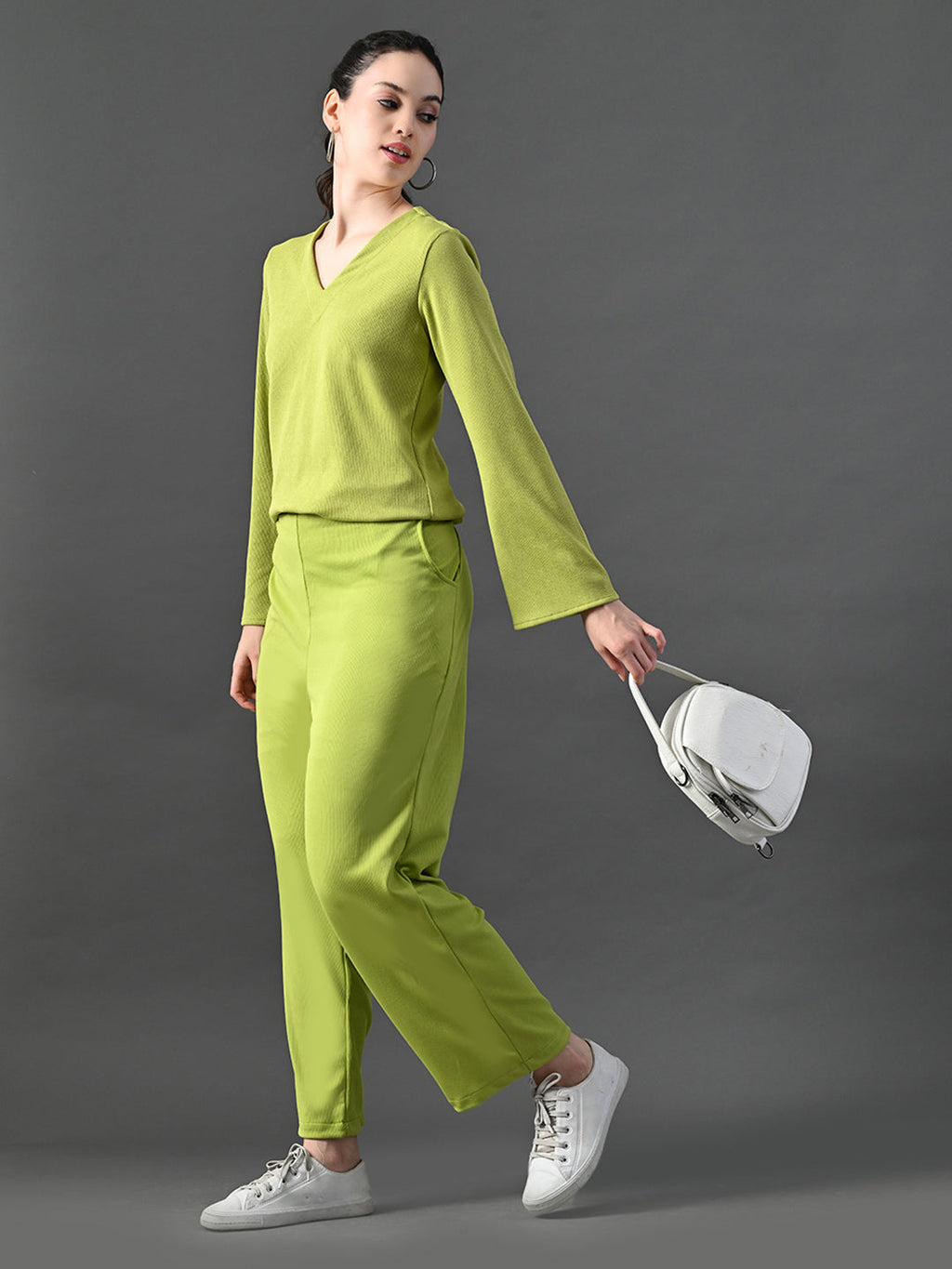 Myshka Women's Green Ribbed Cord Set | Grocsy