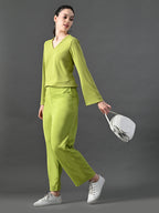 Myshka Women's Green Ribbed Cord Set | Grocsy