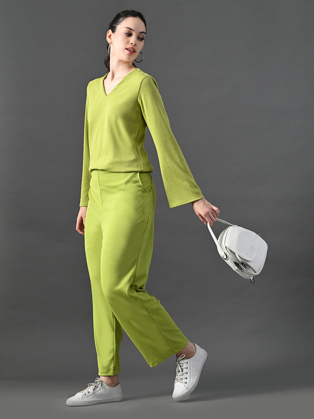 Myshka Women's Green Ribbed Cord Set | Grocsy