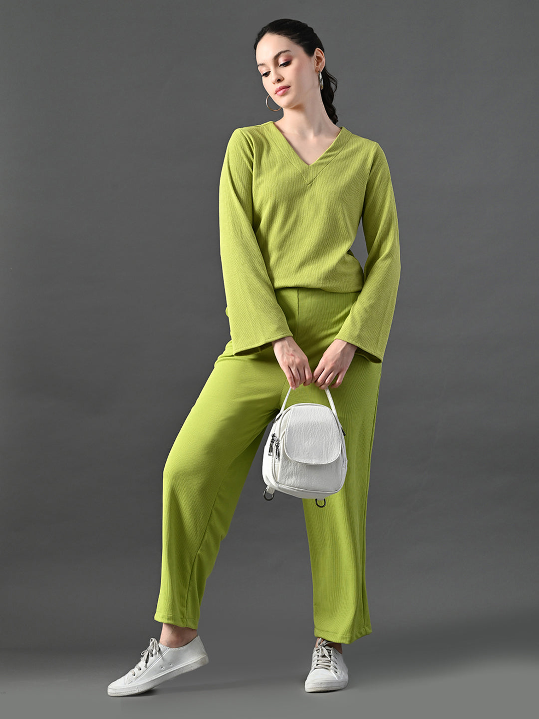 Myshka Women's Green Ribbed Cord Set | Grocsy