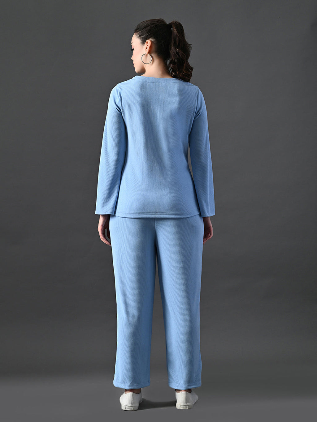 Myshka Women's Blue Ribbed Cord Set | Grocsy