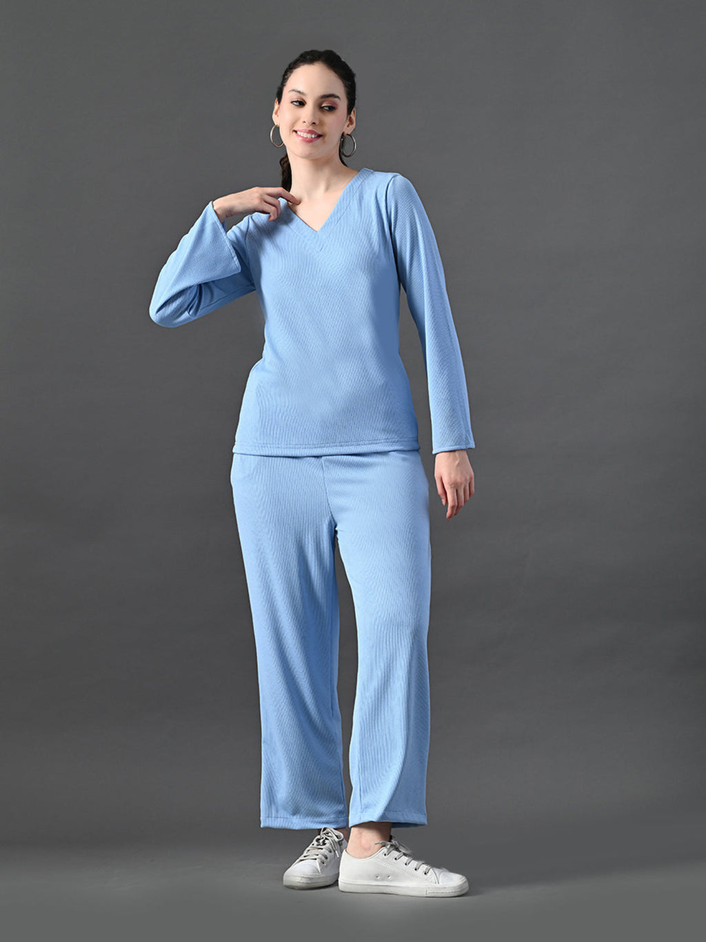 Myshka Women's Blue Ribbed Cord Set | Grocsy