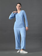 Myshka Women's Blue Ribbed Cord Set | Grocsy