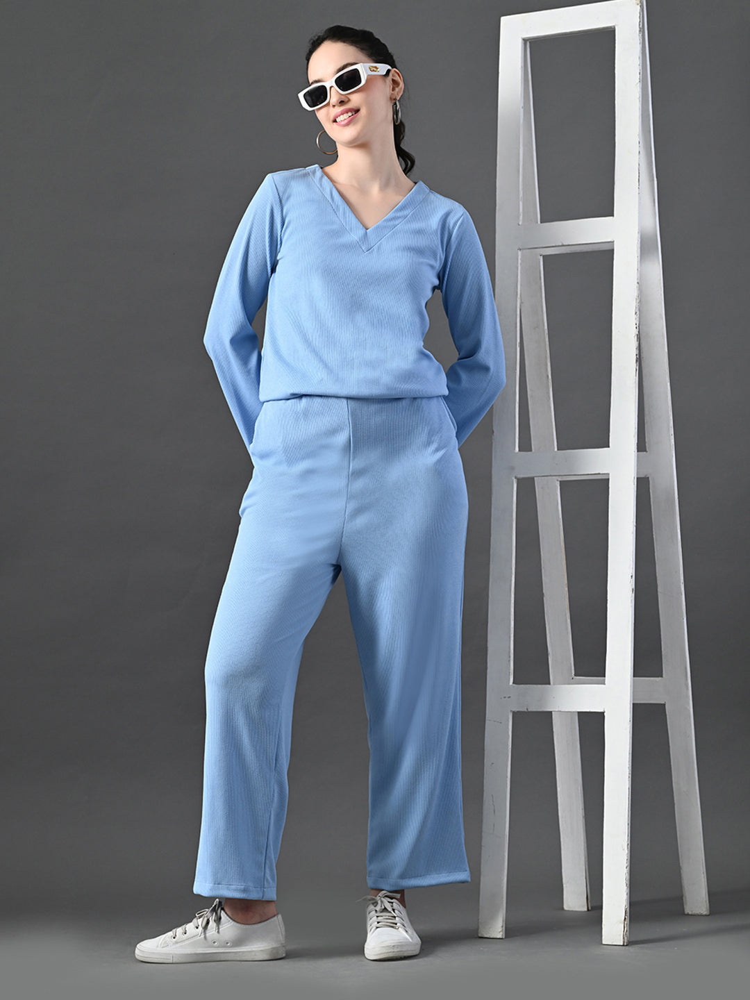 Myshka Women's Blue Ribbed Cord Set | Grocsy