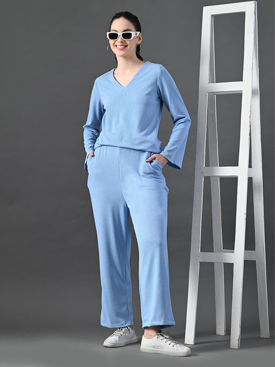 Myshka Women's Blue Ribbed Cord Set | Grocsy