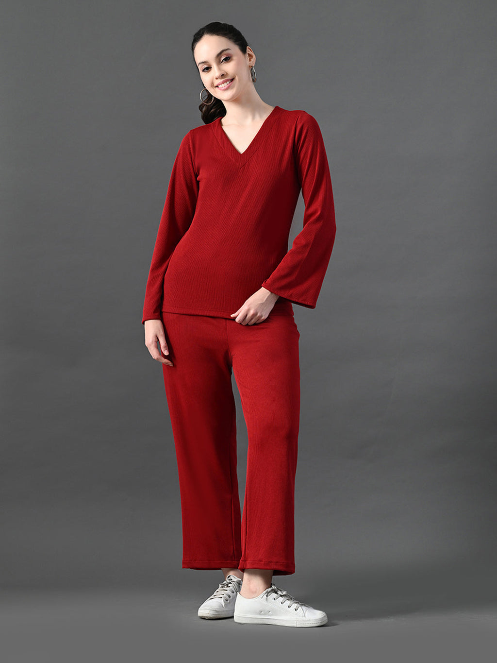 Myshka Women's Red Ribbed Cord Set | Grocsy