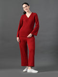 Myshka Women's Red Ribbed Cord Set | Grocsy