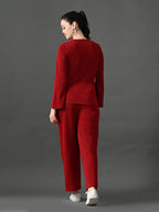 Myshka Women's Red Ribbed Cord Set | Grocsy