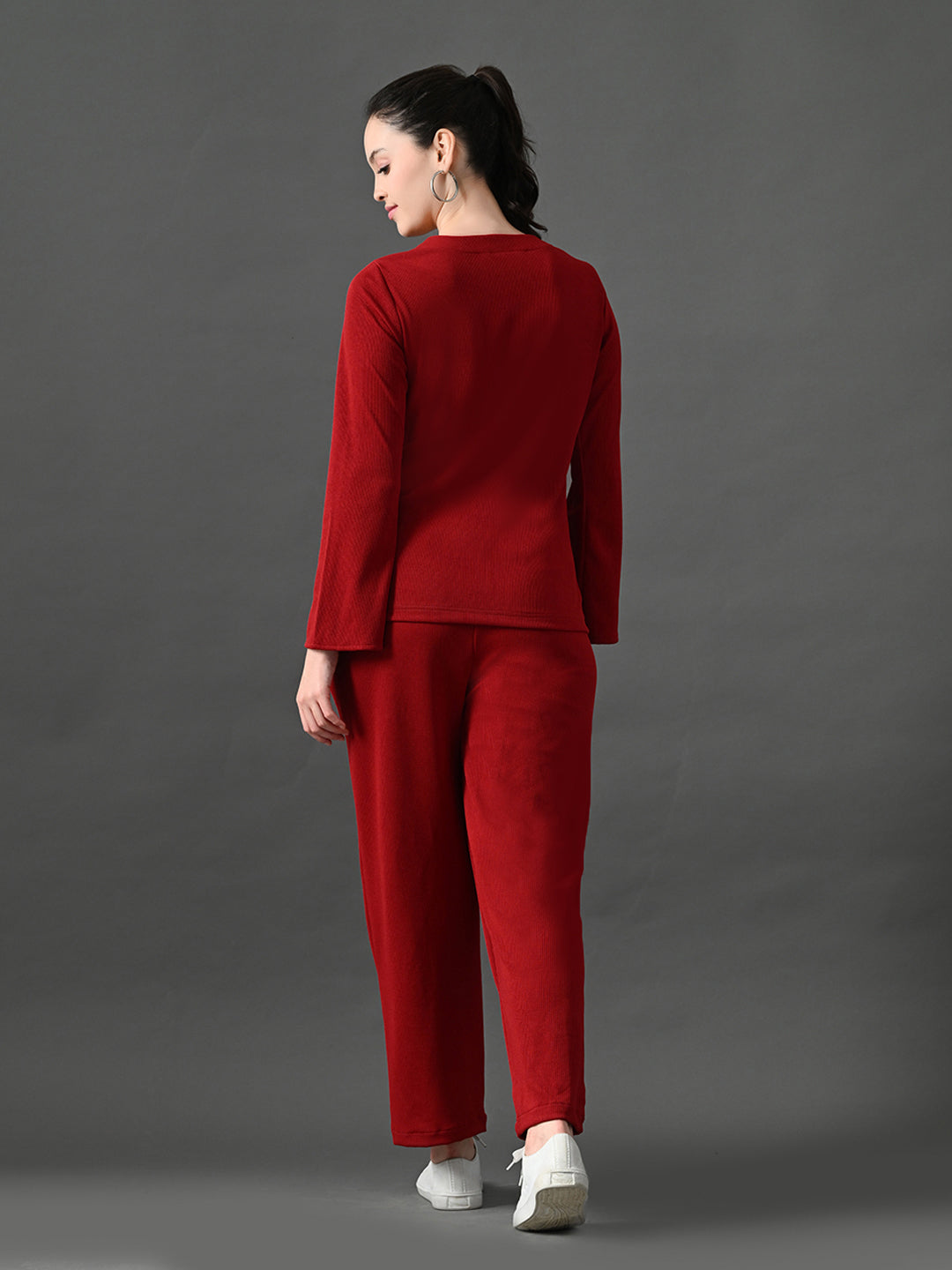 Myshka Women's Red Ribbed Cord Set | Grocsy