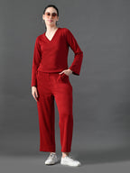 Myshka Women's Red Ribbed Cord Set | Grocsy