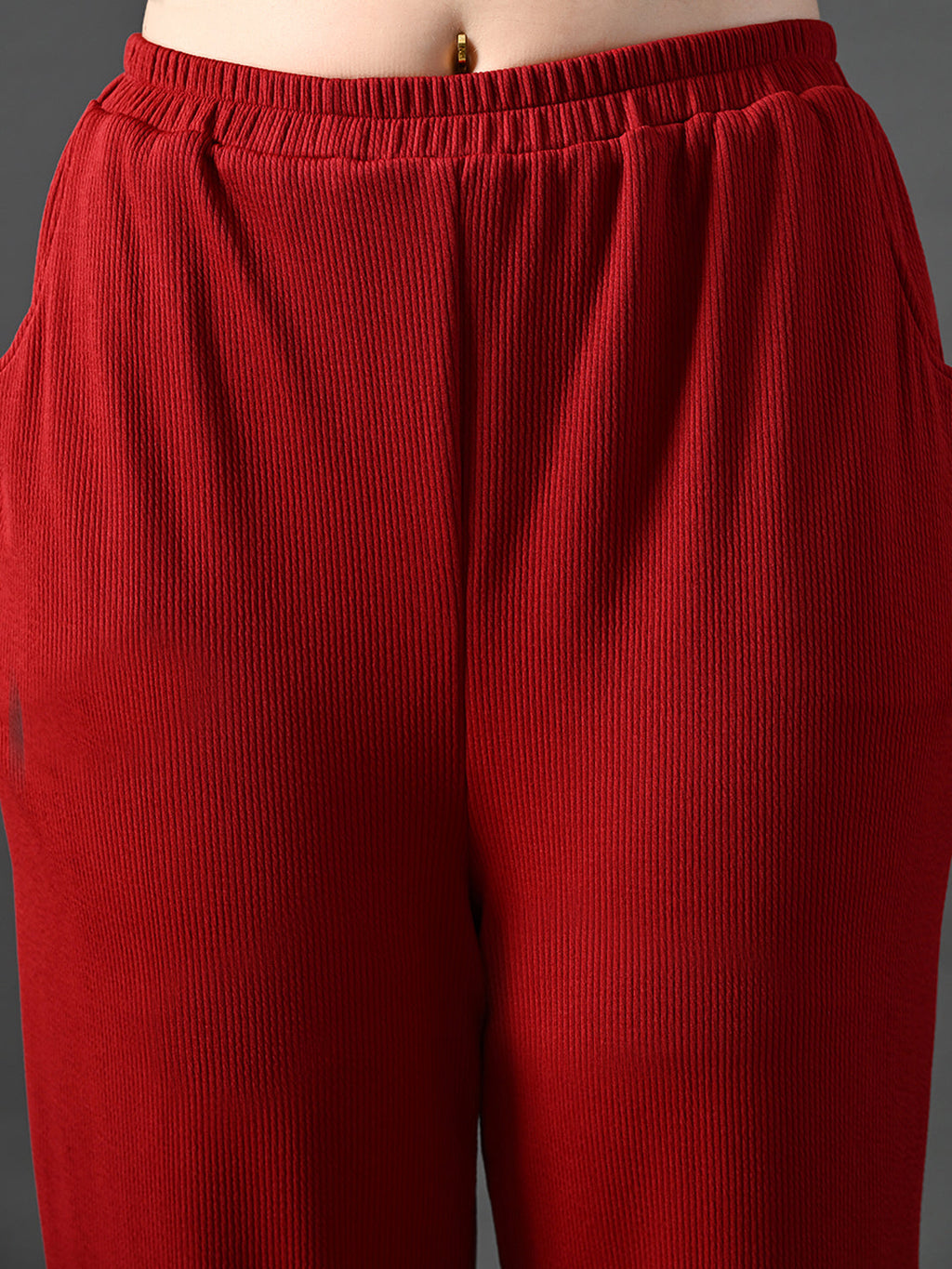Myshka Women's Red Ribbed Cord Set | Grocsy