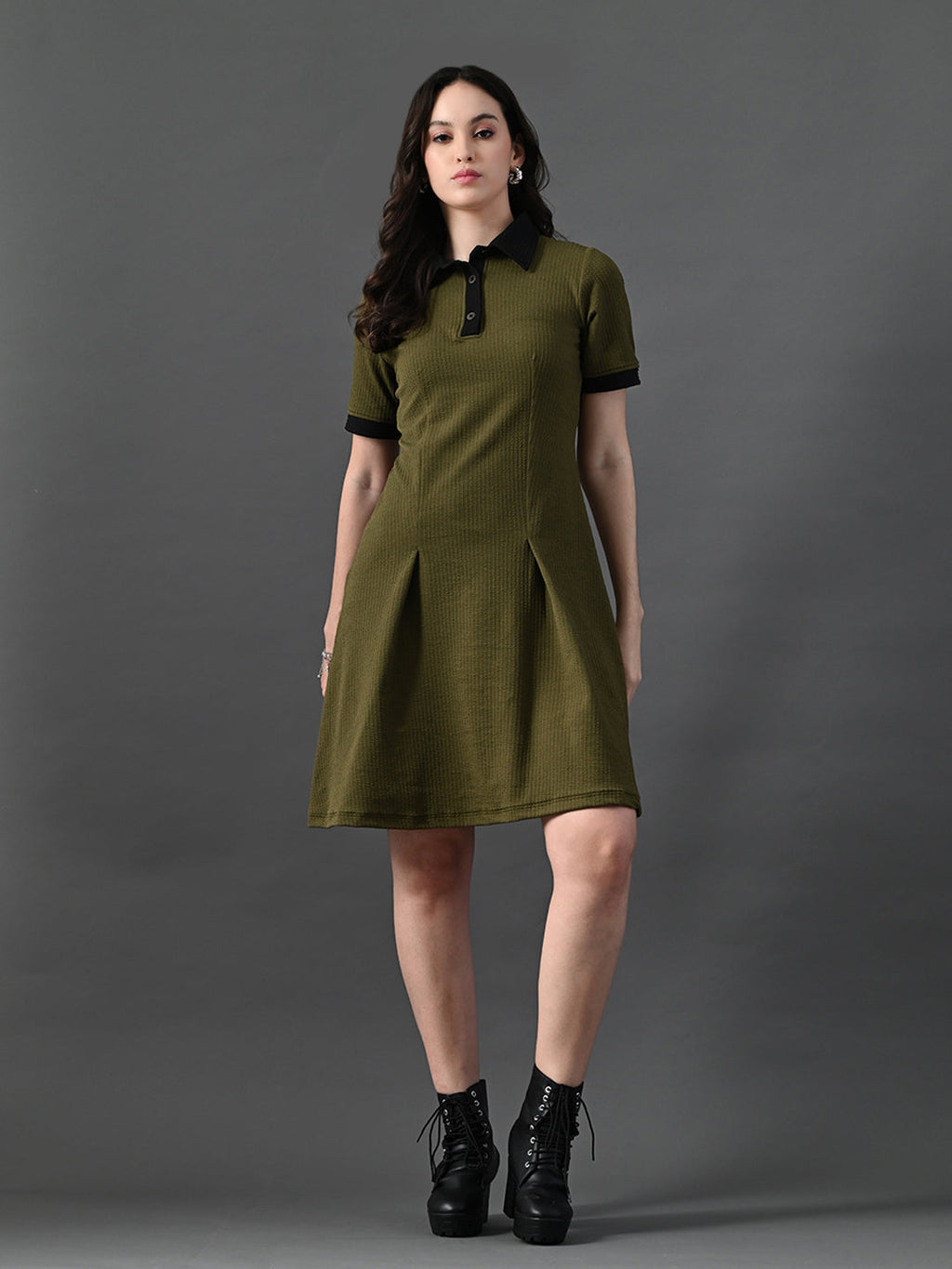 Myshka Women's Olive Collared Dress | Grocsy