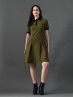 Myshka Women's Olive Collared Dress | Grocsy