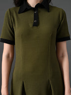 Myshka Women's Olive Collared Dress | Grocsy