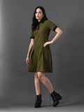Myshka Women's Olive Collared Dress | Grocsy