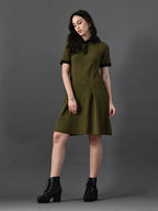 Myshka Women's Olive Collared Dress | Grocsy