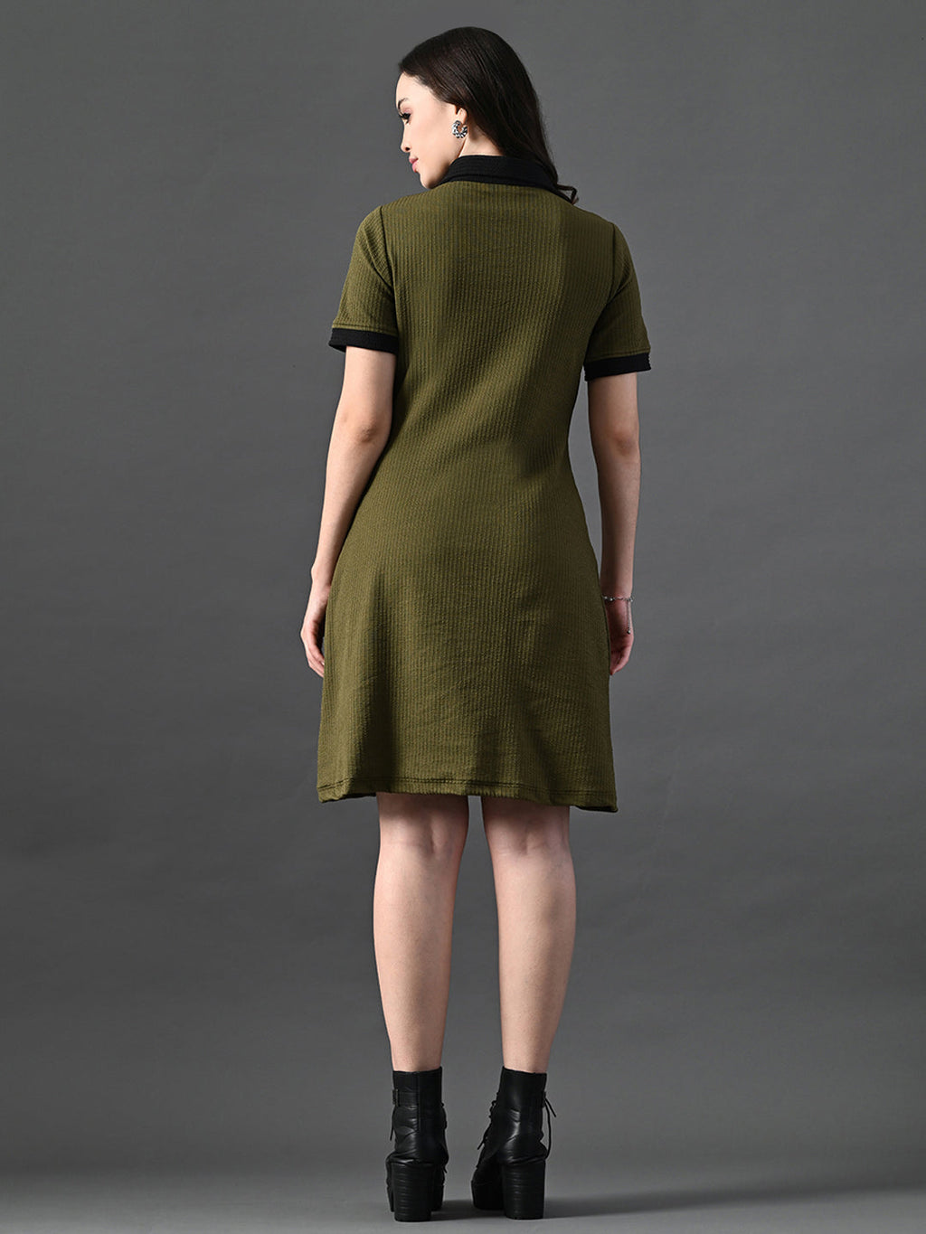 Myshka Women's Olive Collared Dress | Grocsy