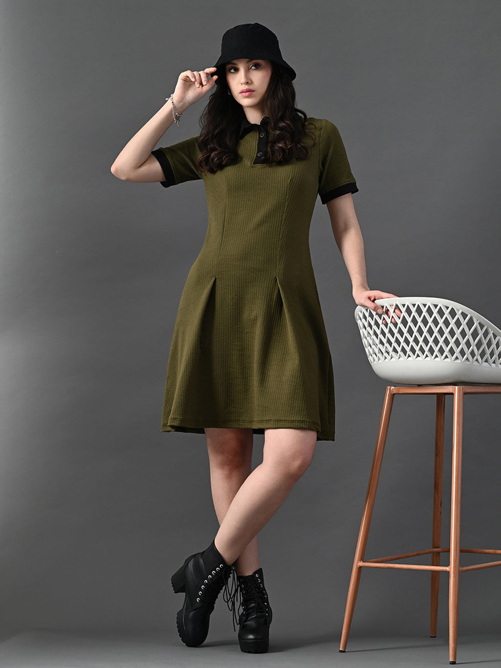 Myshka Women's Olive Collared Dress | Grocsy