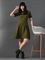 Myshka Women's Olive Collared Dress | Grocsy