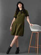 Myshka Women's Olive Collared Dress | Grocsy