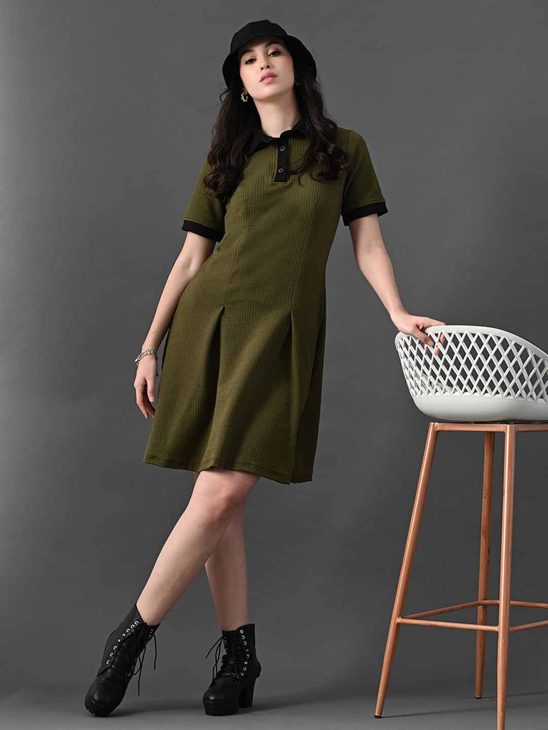 Myshka Women's Olive Collared Dress | Grocsy