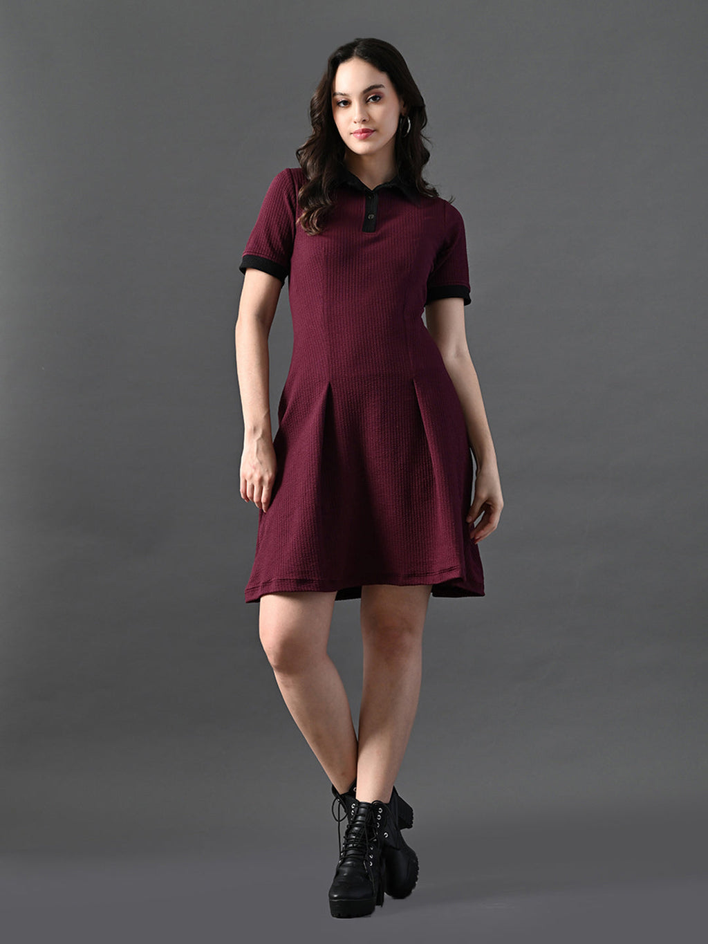 Myshka Women's Magenta Collared Dress | Grocsy