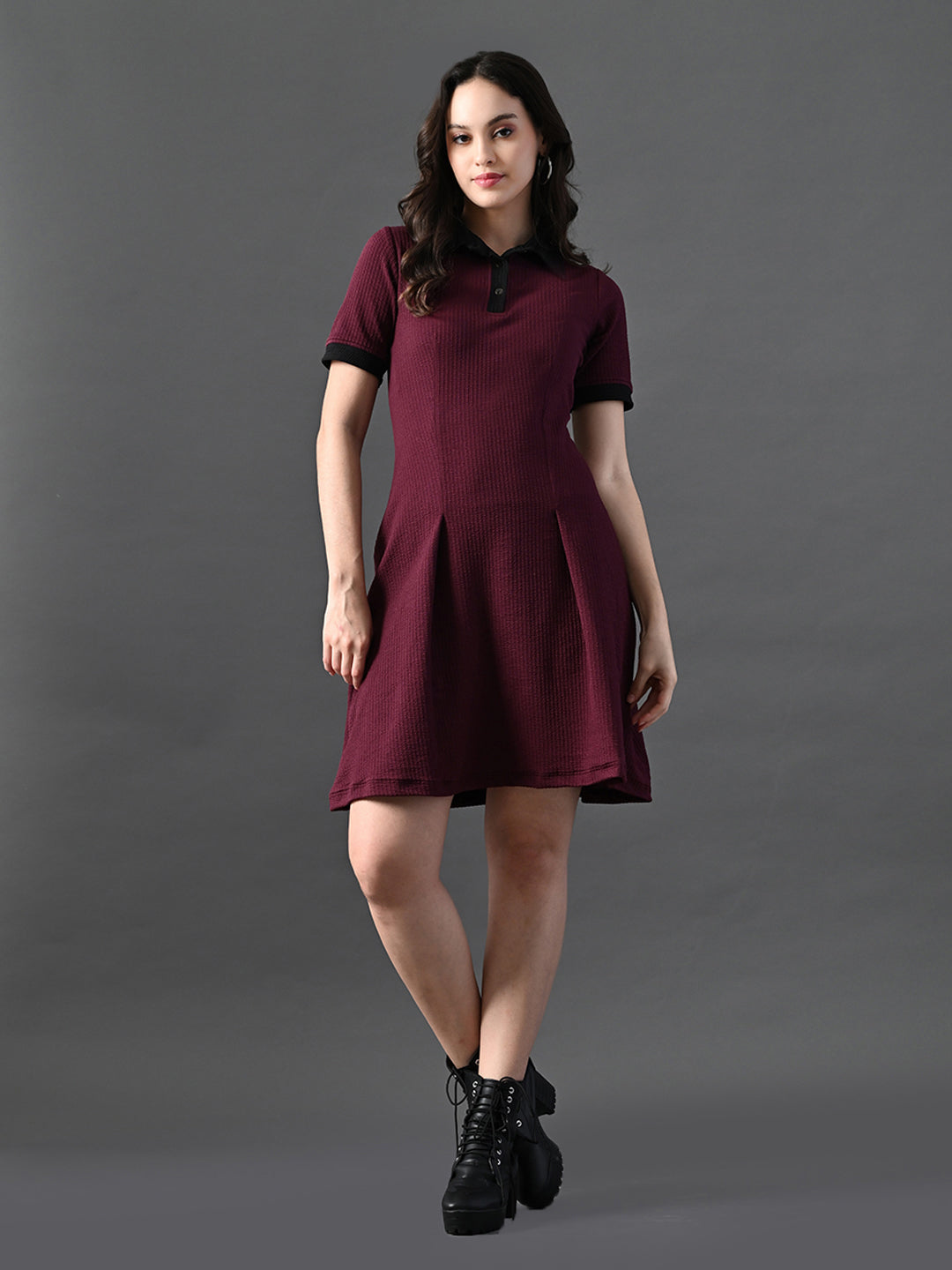 Myshka Women's Magenta Collared Dress | Grocsy