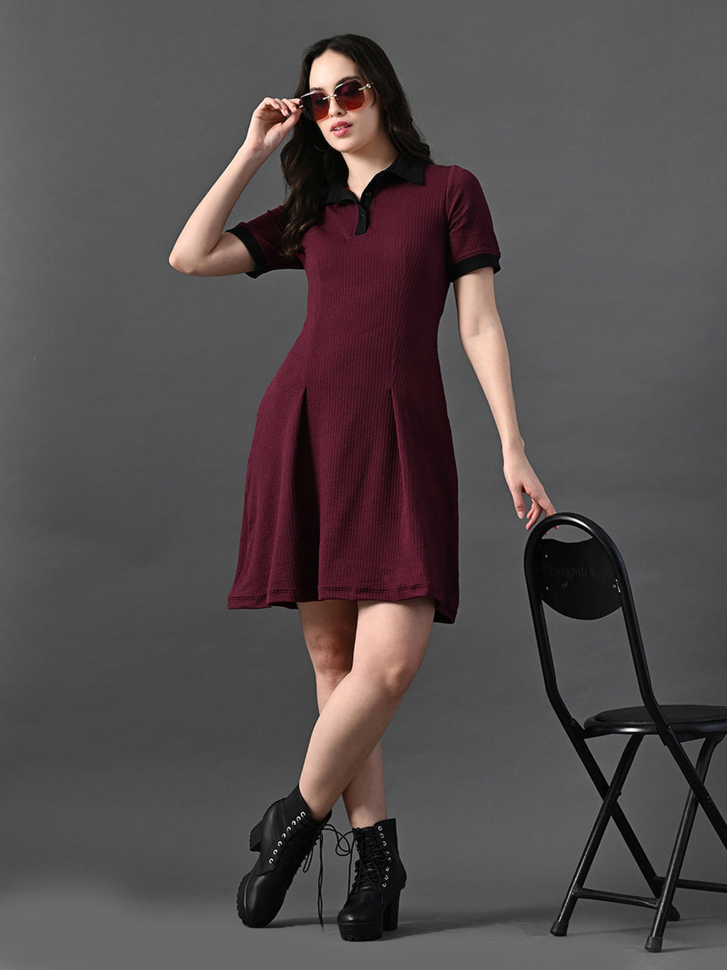 Myshka Women's Magenta Collared Dress | Grocsy