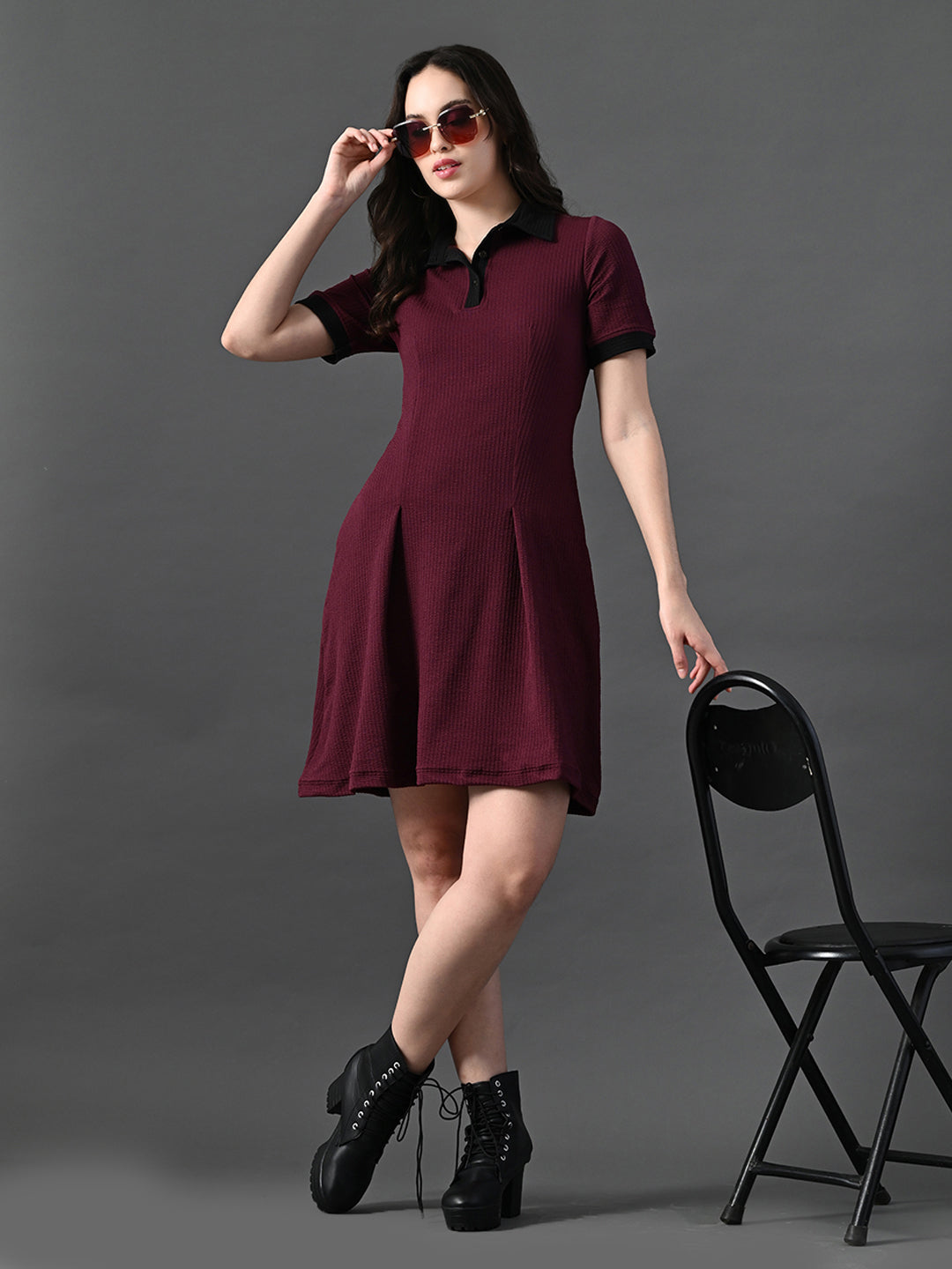 Myshka Women's Magenta Collared Dress | Grocsy