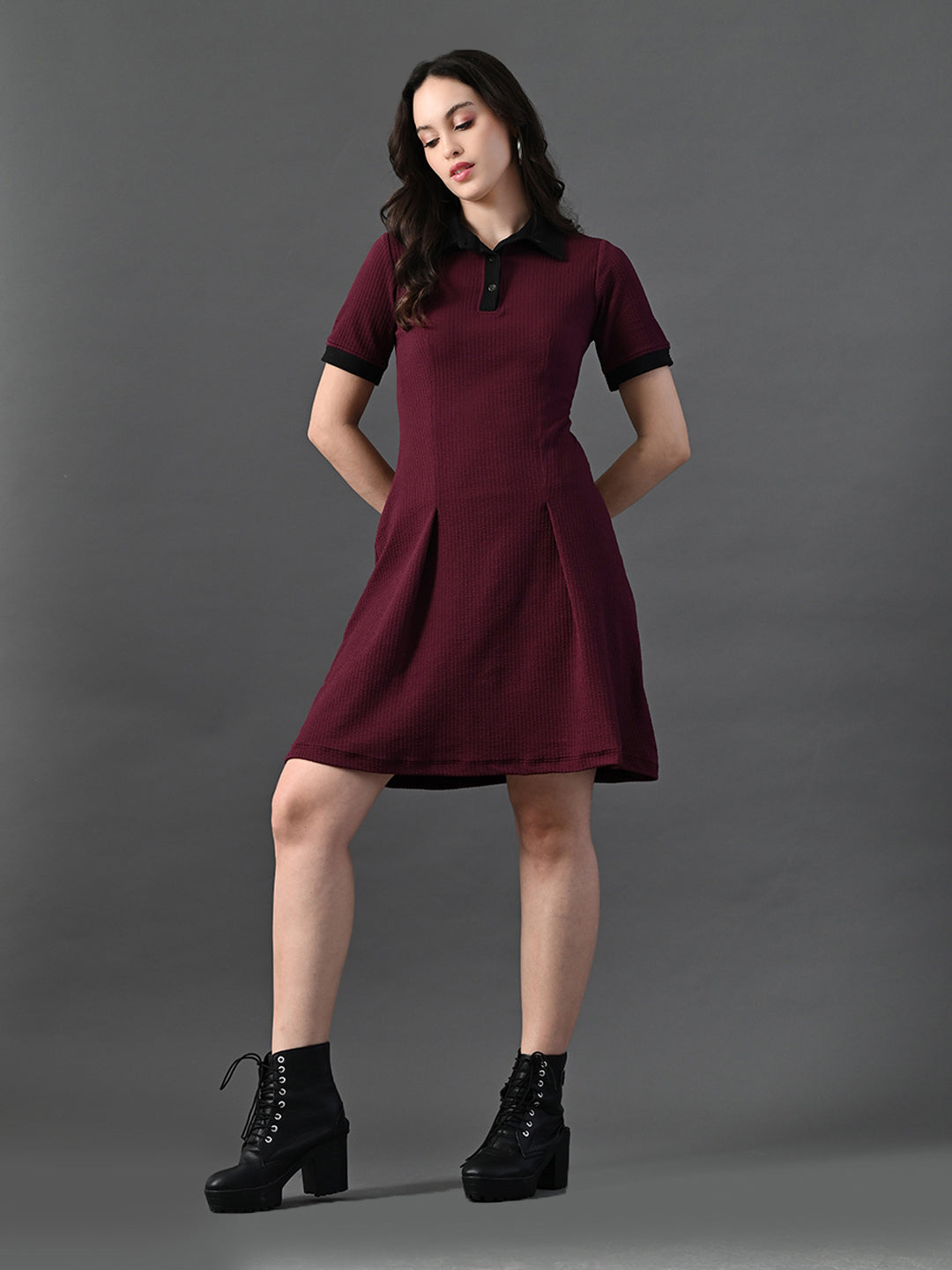 Myshka Women's Magenta Collared Dress | Grocsy