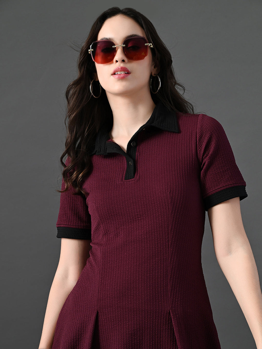 Myshka Women's Magenta Collared Dress | Grocsy