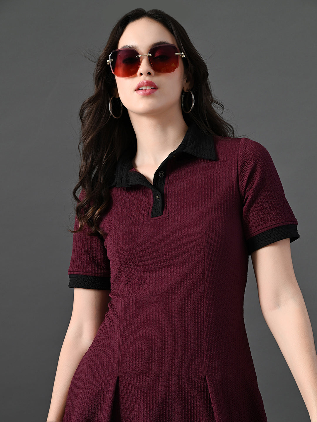 Myshka Women's Magenta Collared Dress | Grocsy
