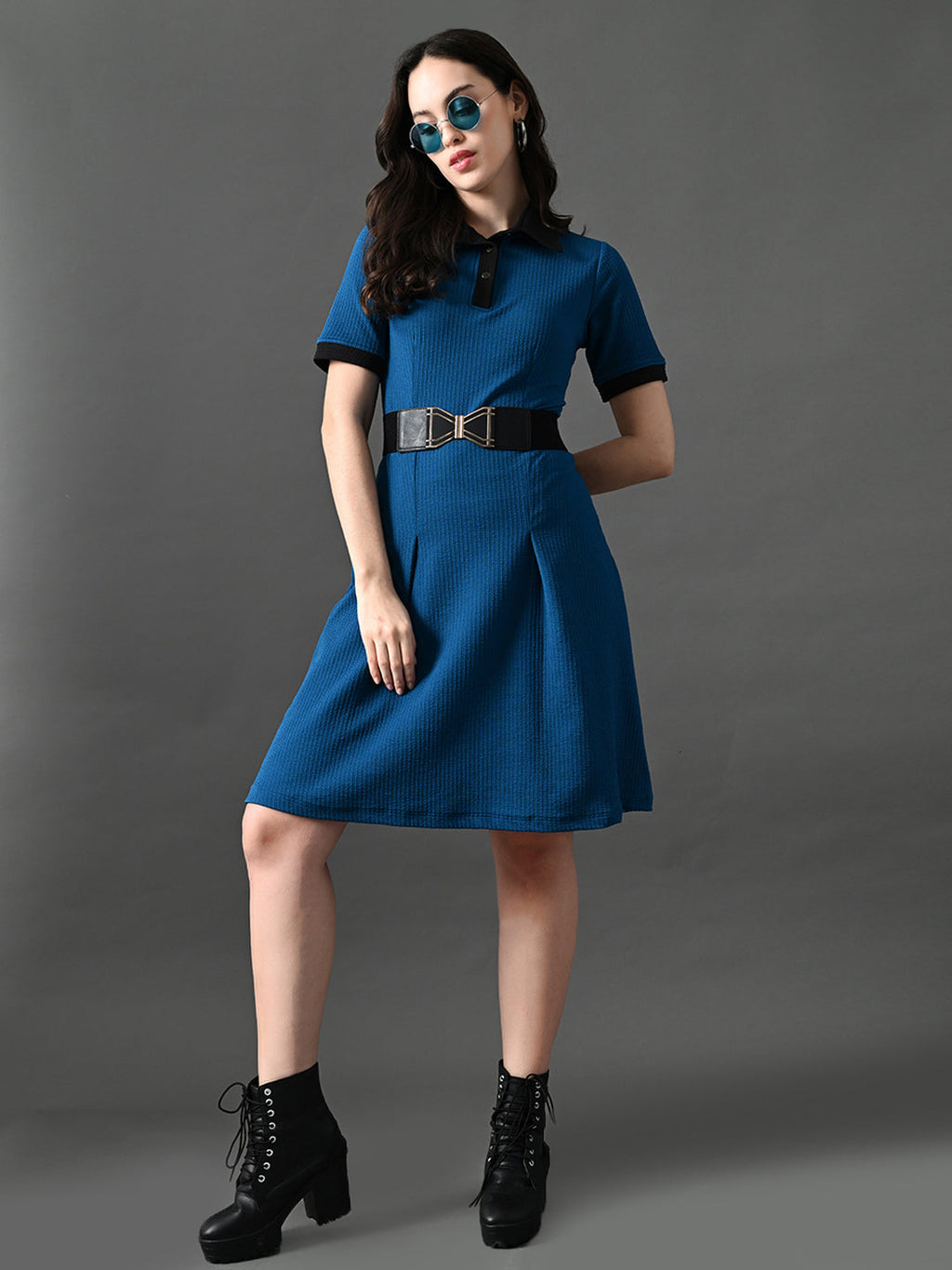 Myshka Women's Blue Collared Dress | Grocsy