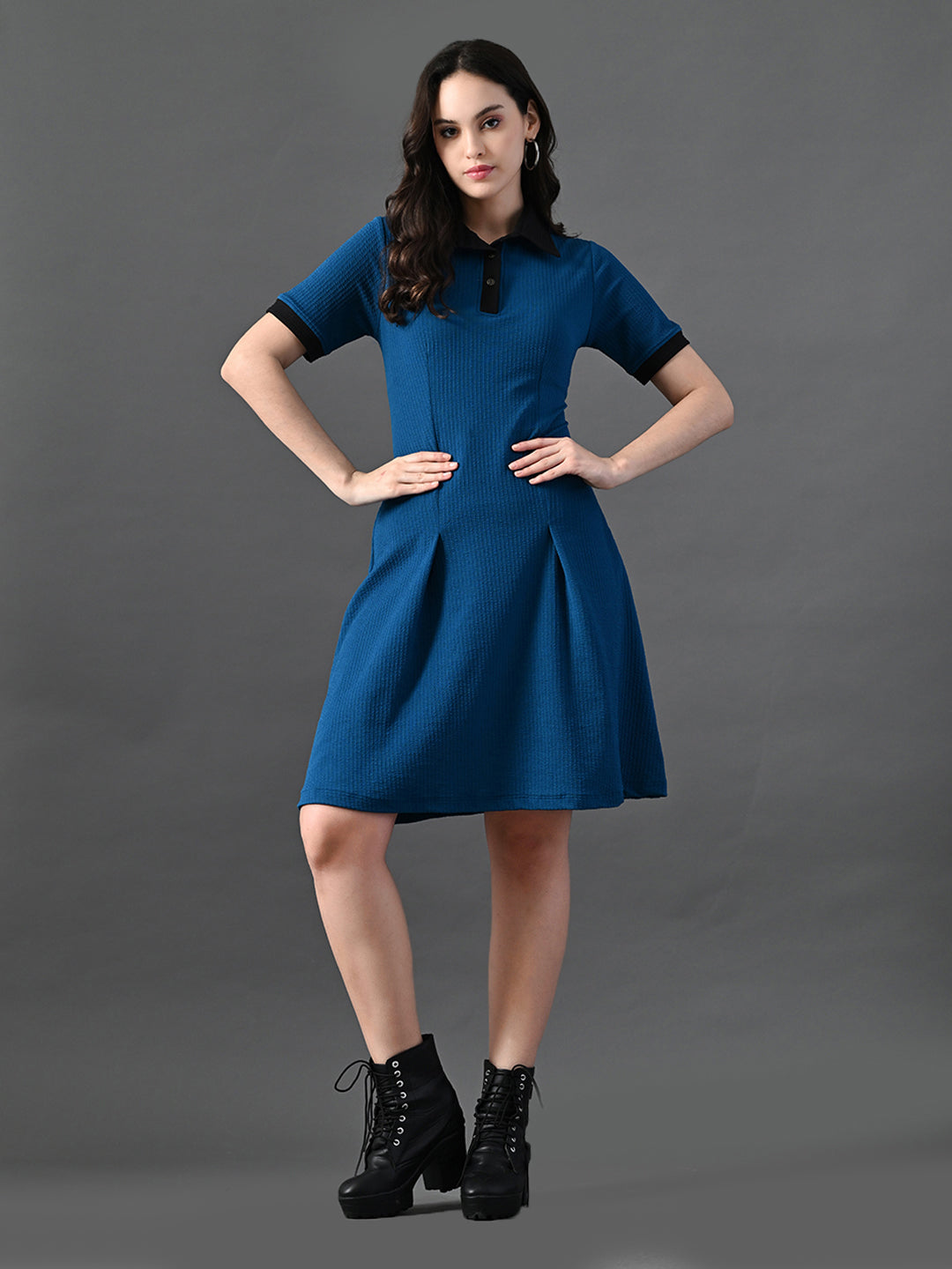 Myshka Women's Blue Collared Dress | Grocsy