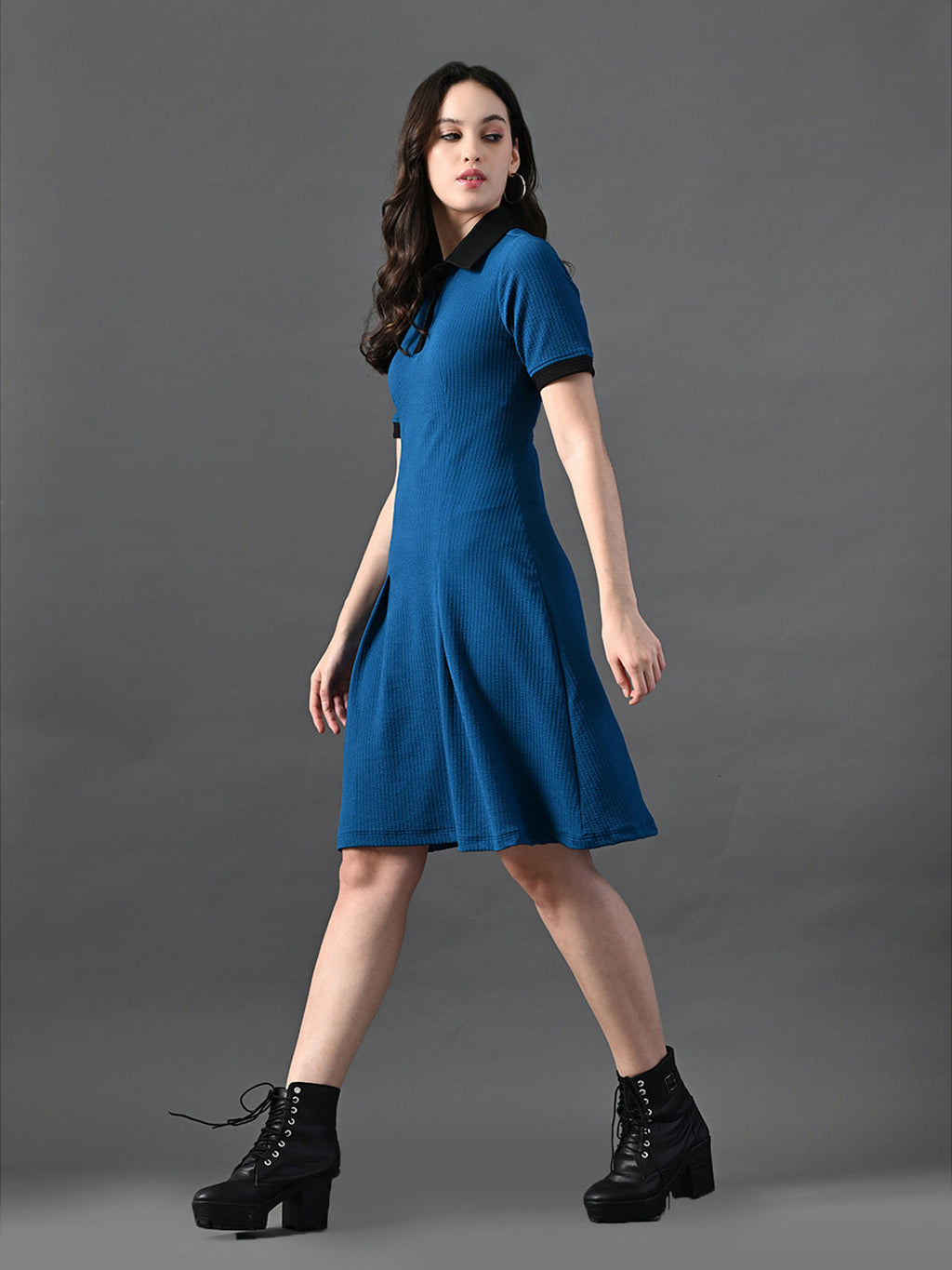 Myshka Women's Blue Collared Dress | Grocsy