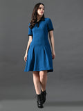 Myshka Women's Blue Collared Dress | Grocsy