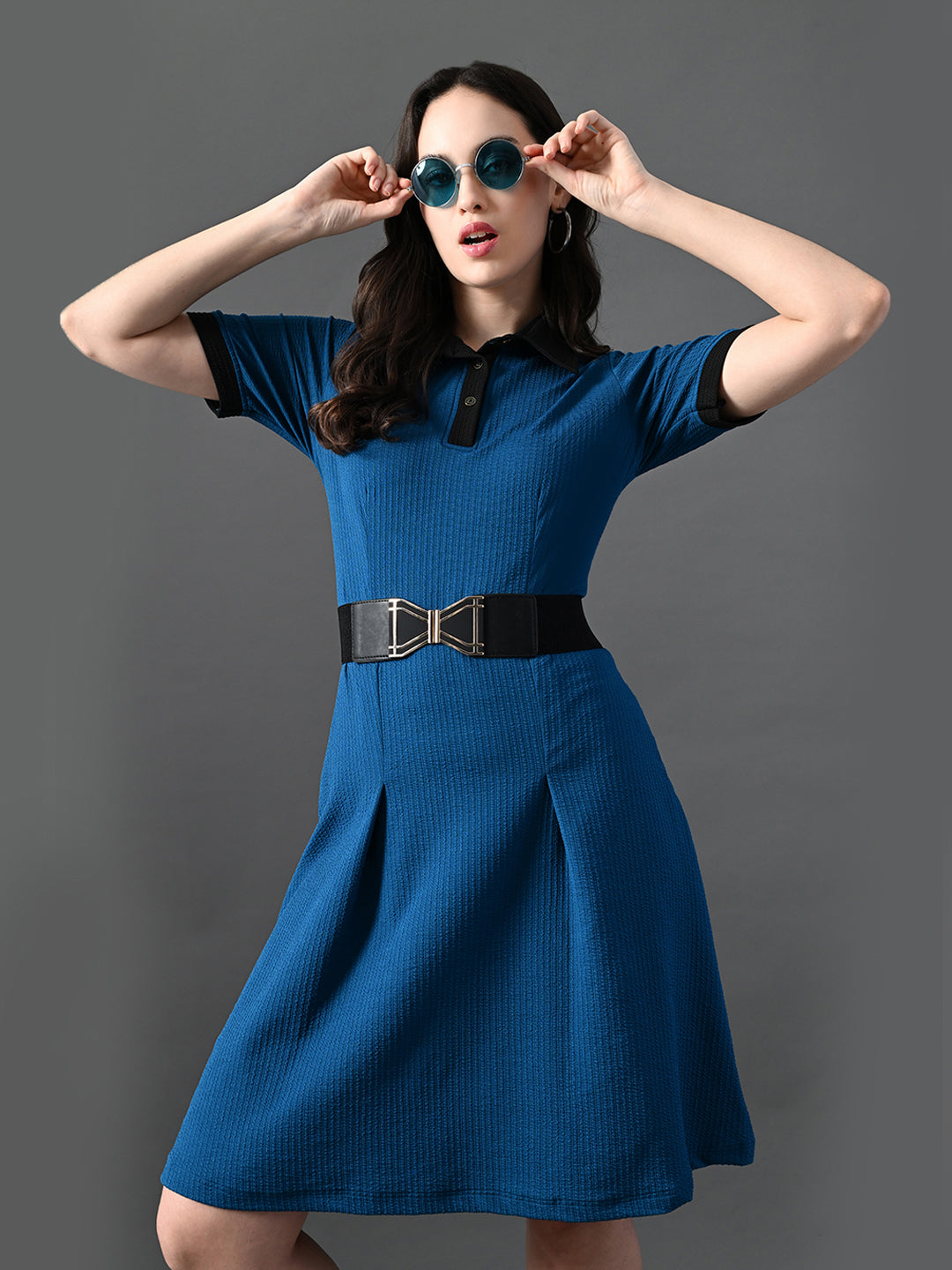 Myshka Women's Blue Collared Dress | Grocsy