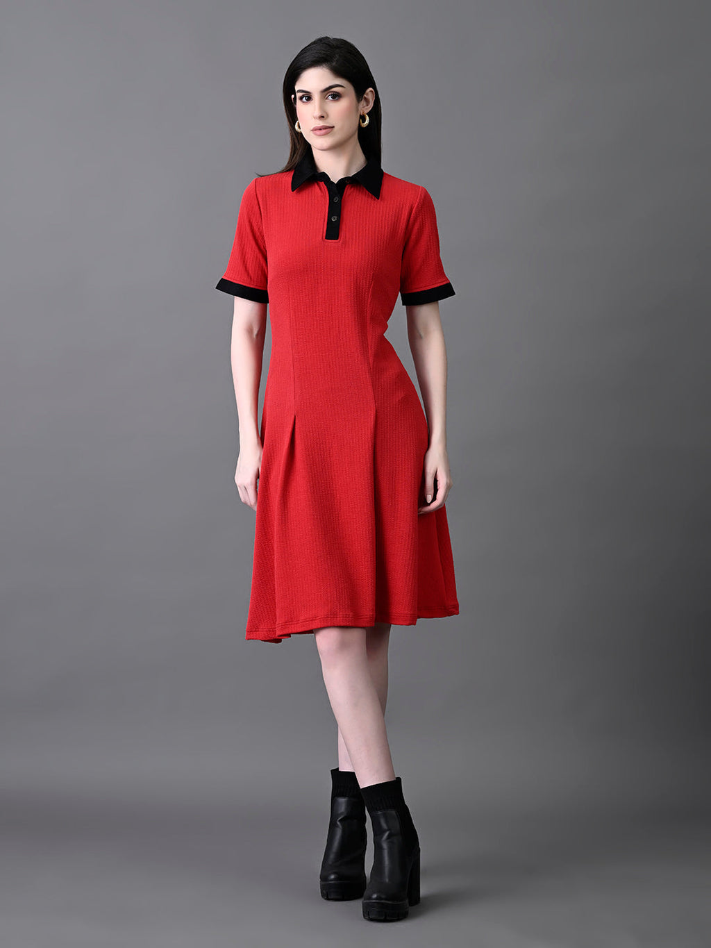 Myshka Women's Red Collared Dress | Grocsy