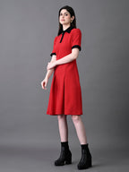 Myshka Women's Red Collared Dress | Grocsy