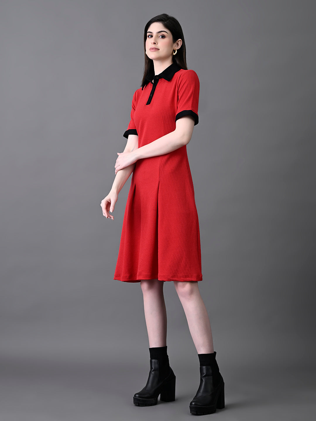 Myshka Women's Red Collared Dress | Grocsy