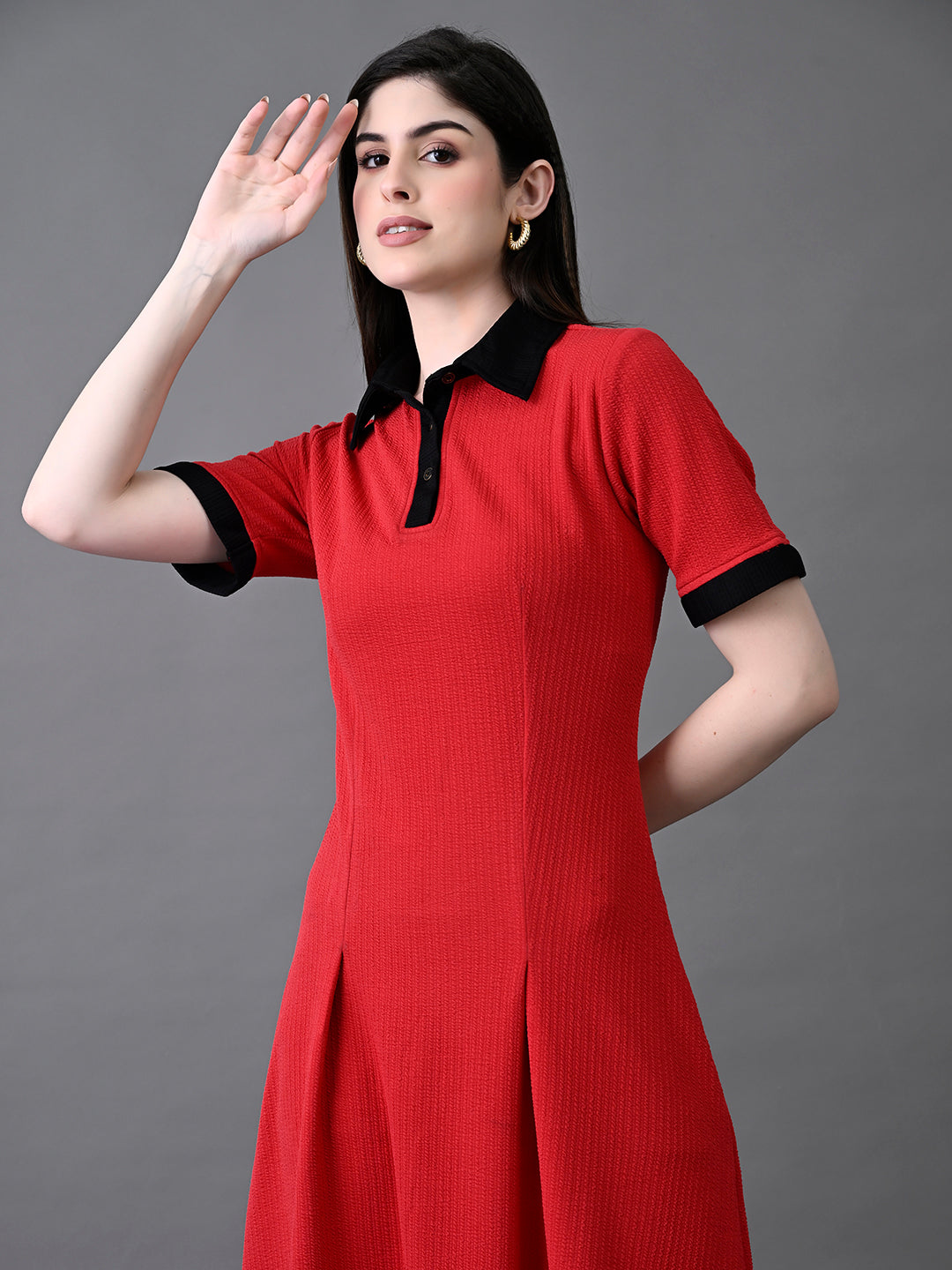 Myshka Women's Red Collared Dress | Grocsy