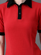 Myshka Women's Red Collared Dress | Grocsy