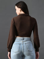 Myshka Women's Stylish Coffe Wrap Crop Top With Full Sleeves | Grocsy